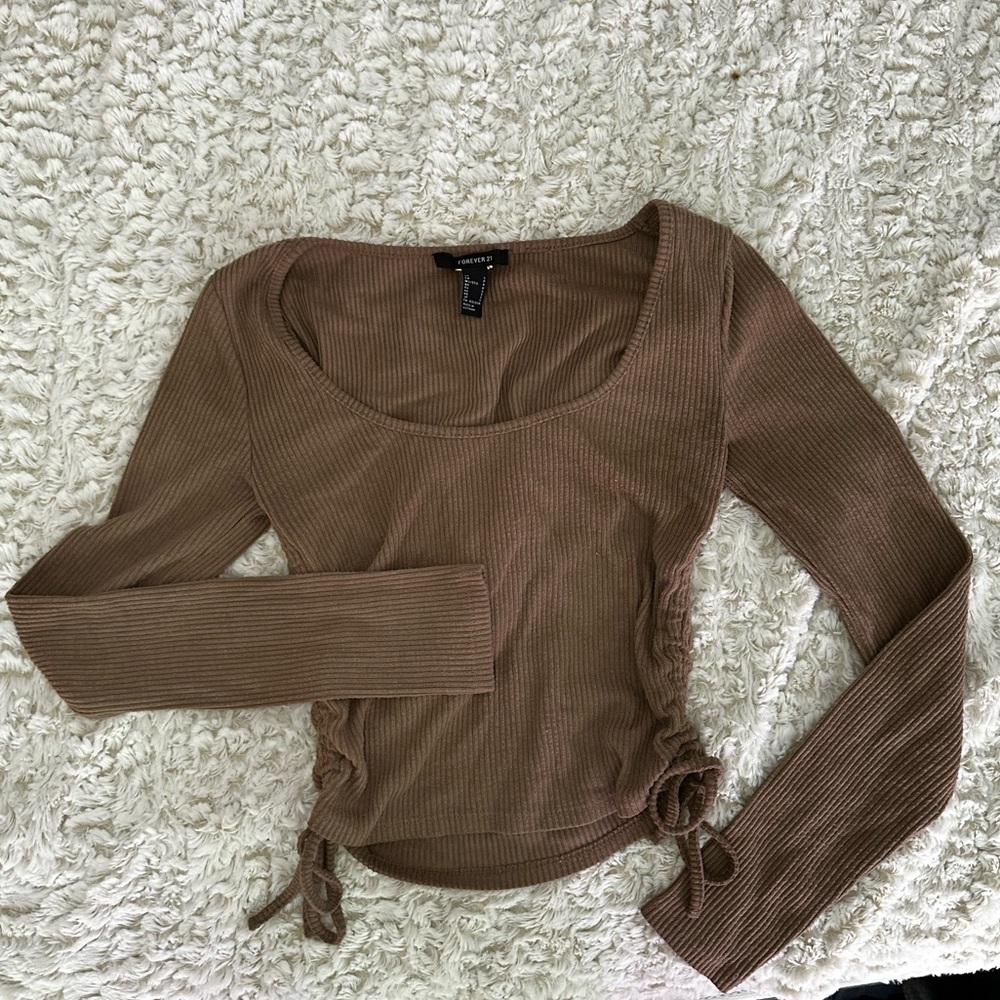 Forever 21 Ripped Long Sleeve Crop Top